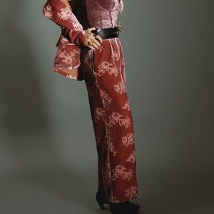 Anthropologie Floral Burnout Velvet Pants